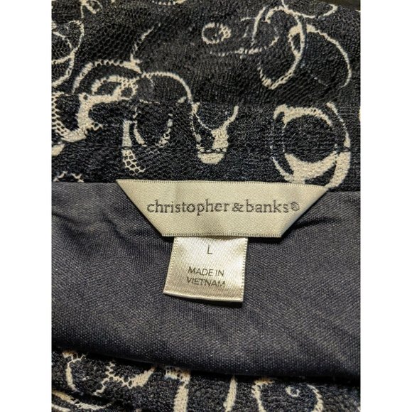 CJ Banks Skirt Size L Large White Blue Lined Flare Circles Bubbles Christopher - Picture 3 of 5